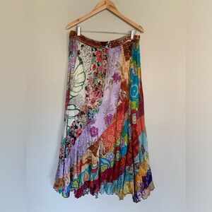 Vintage | Patchwork Cotton Floral Maxi Skirt Silver Stream L